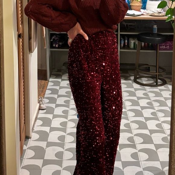 ✨ Handmade Sequin Pants High Waisted Palazzo - Picture 6 of 17